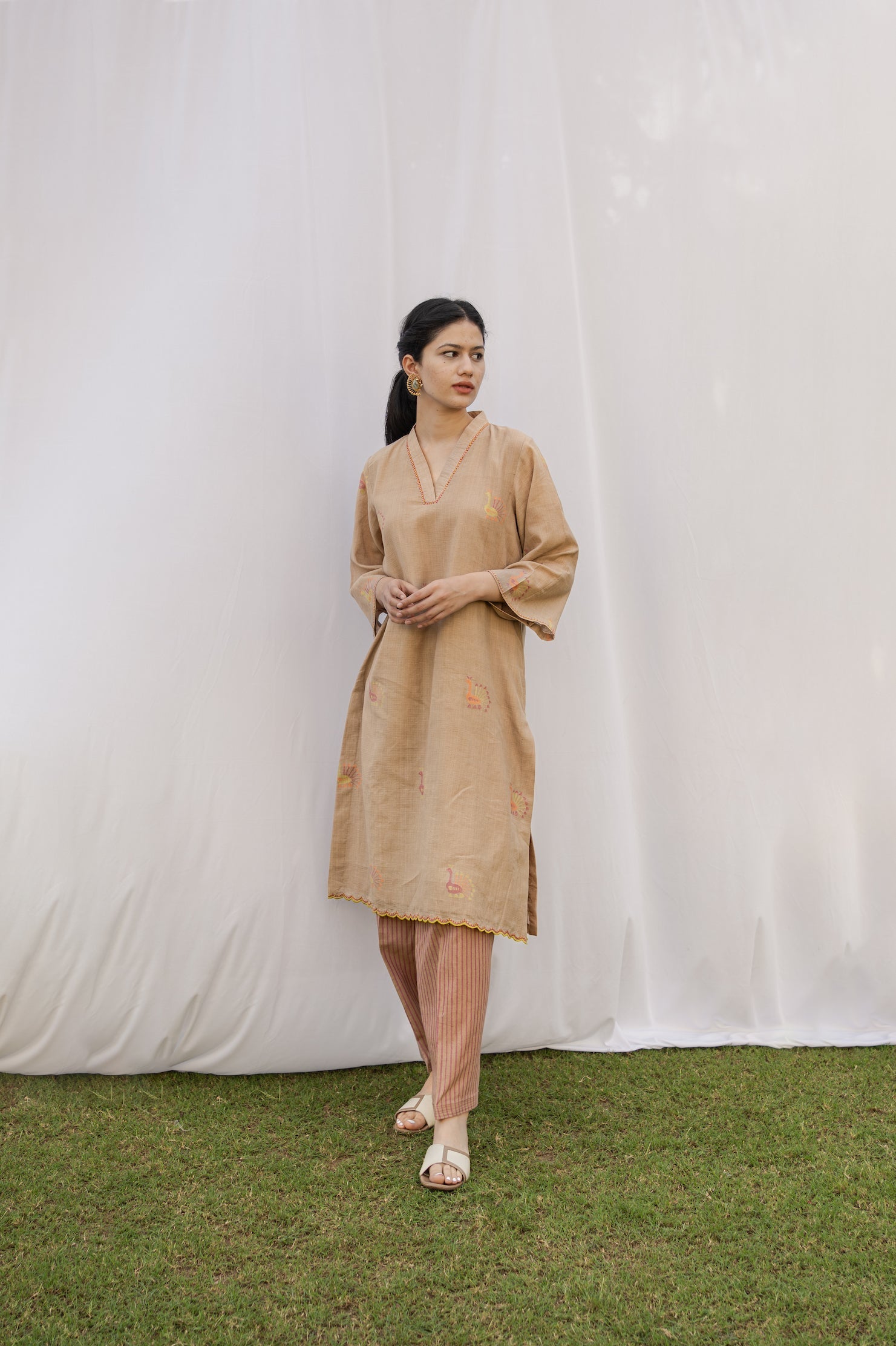 Beige Striped Salwaar