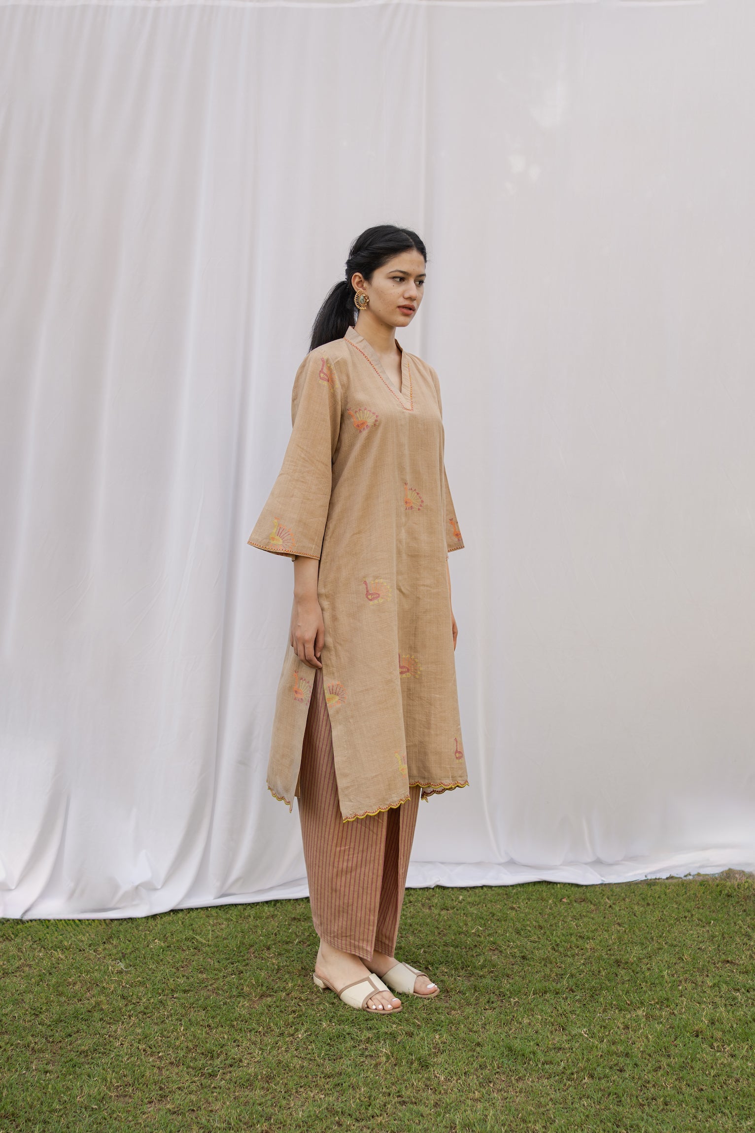 Beige Striped Salwaar