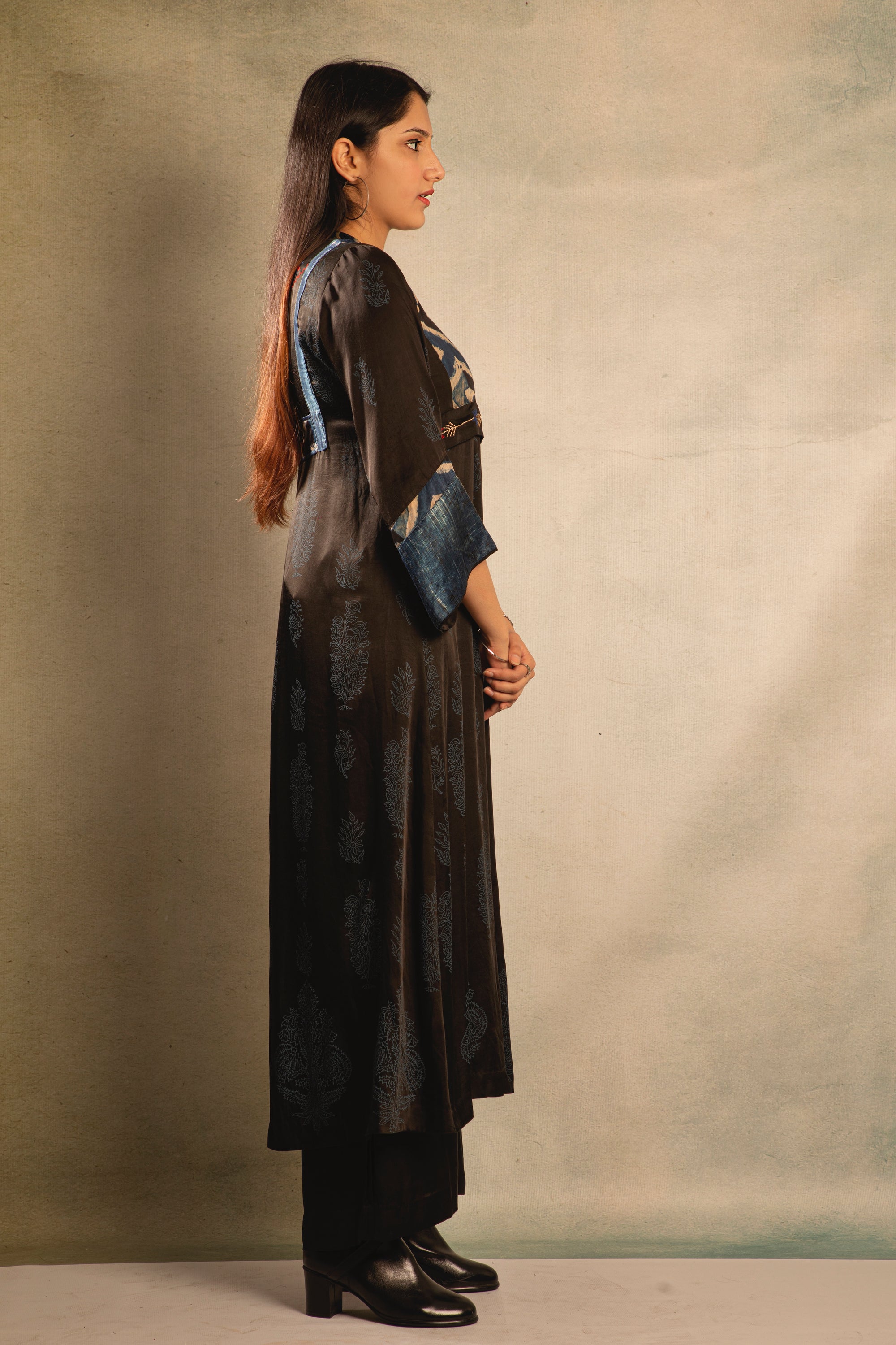 Black and Blue Earth Embroidered Tunic