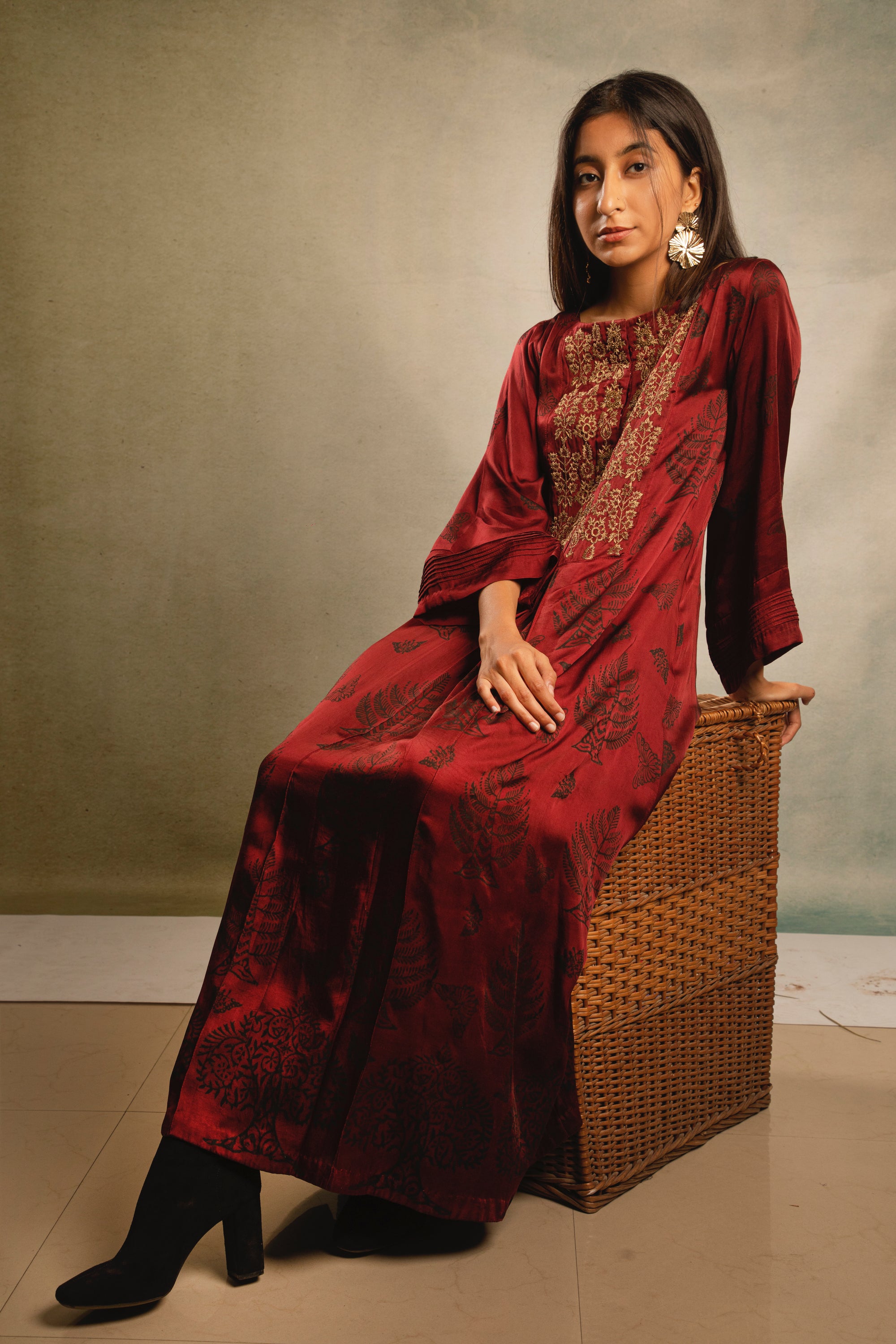 Maroon Moon Embroidered Tunic