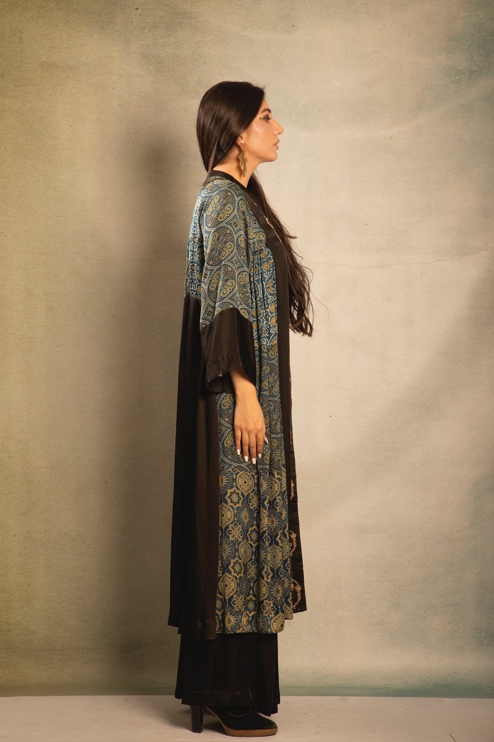 Black and Blue Midnight Embroidered Tunic