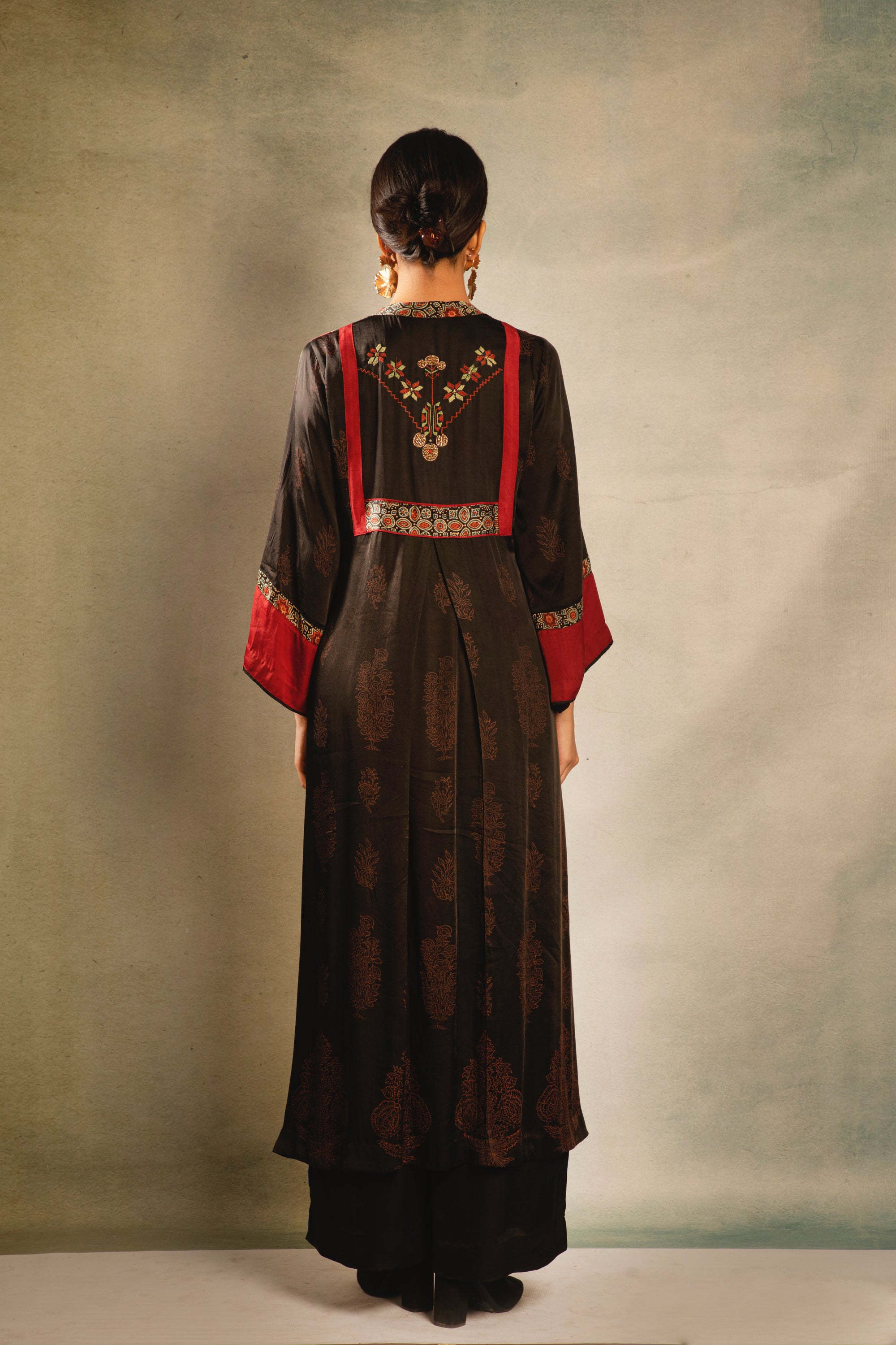 Black and Red Earth Embroidered Tunic