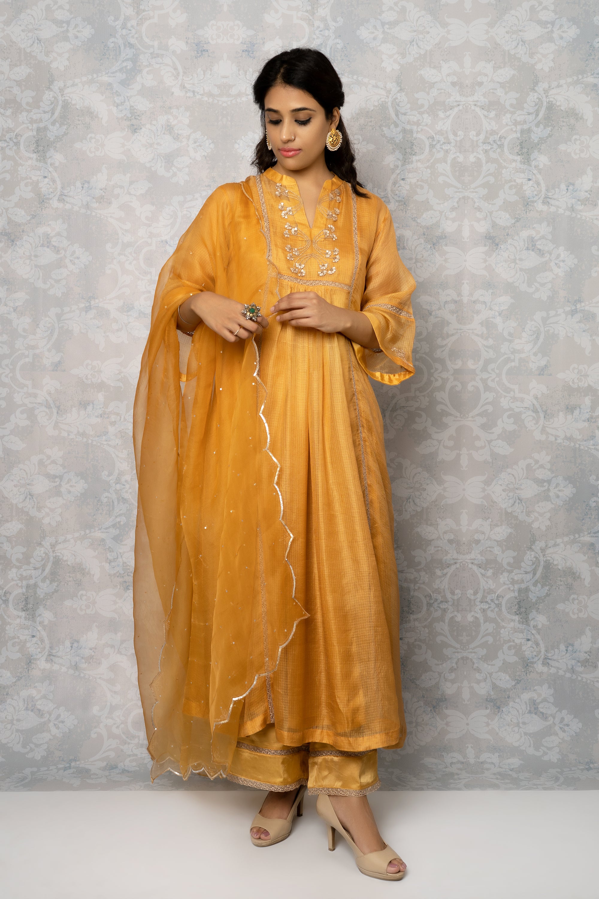 Tangerine Roka Festive Kurta Set