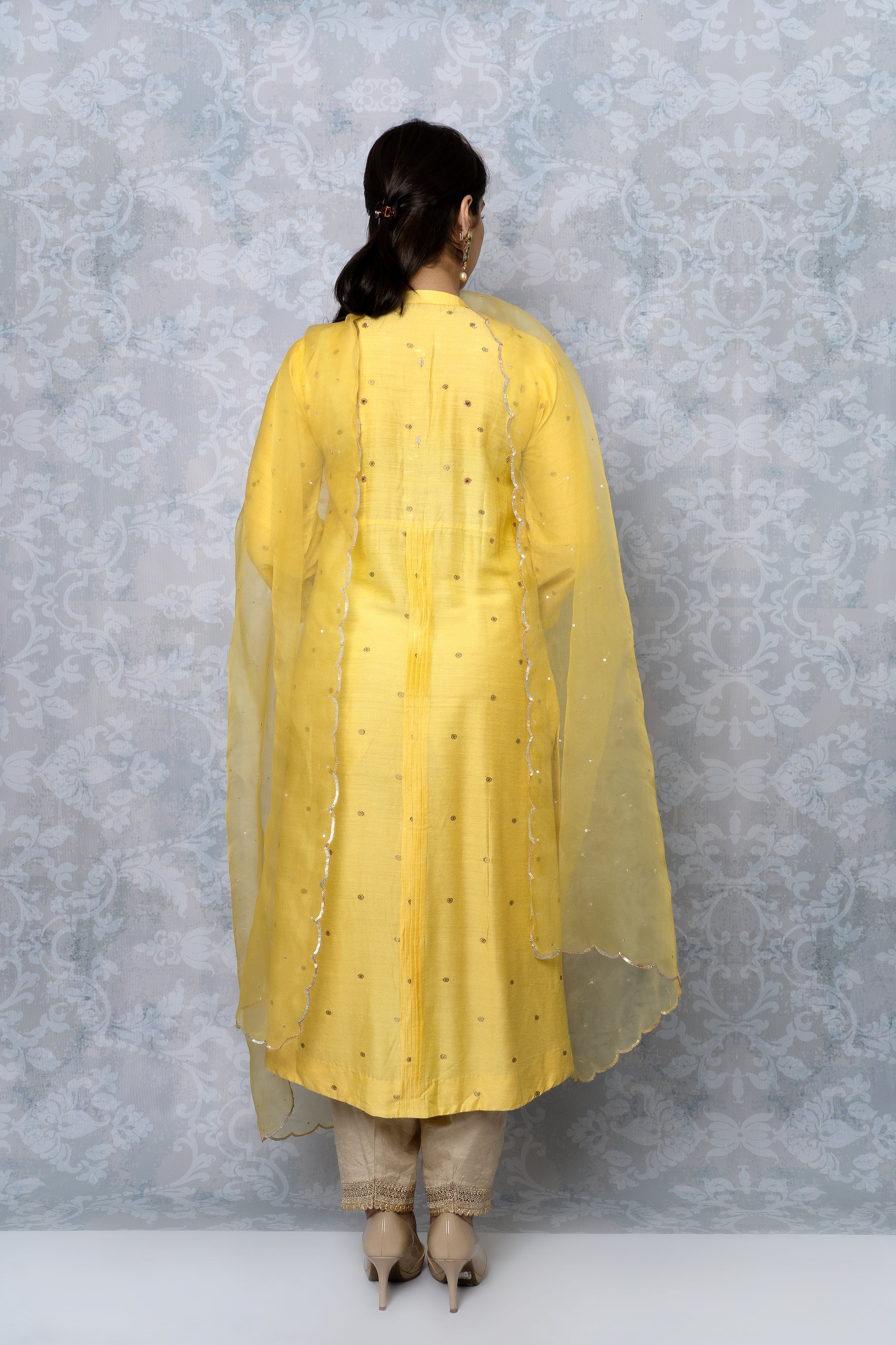 Sunshine Yellow Mehendi Pleated Kurta Set