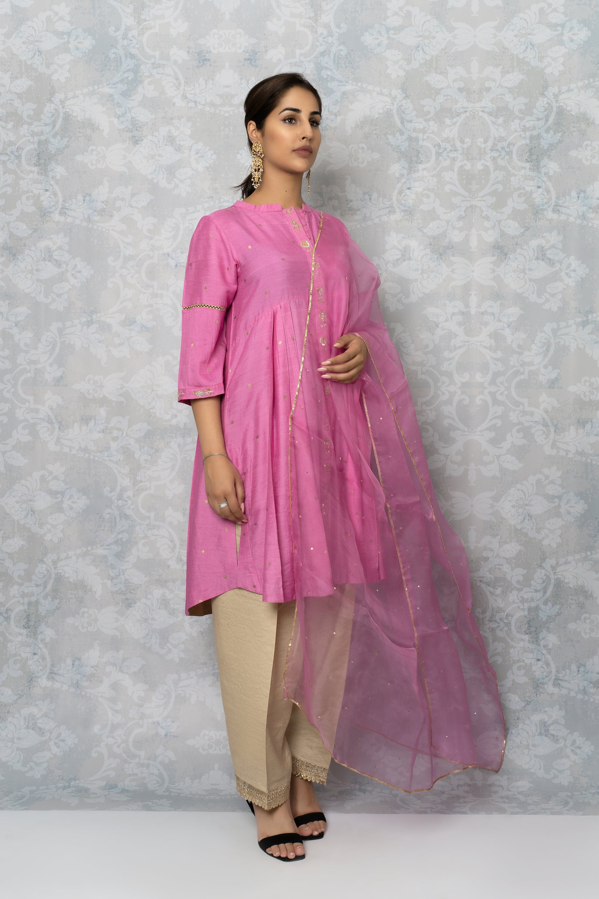 Fuchsia Mehendi Pleated Kurta Set