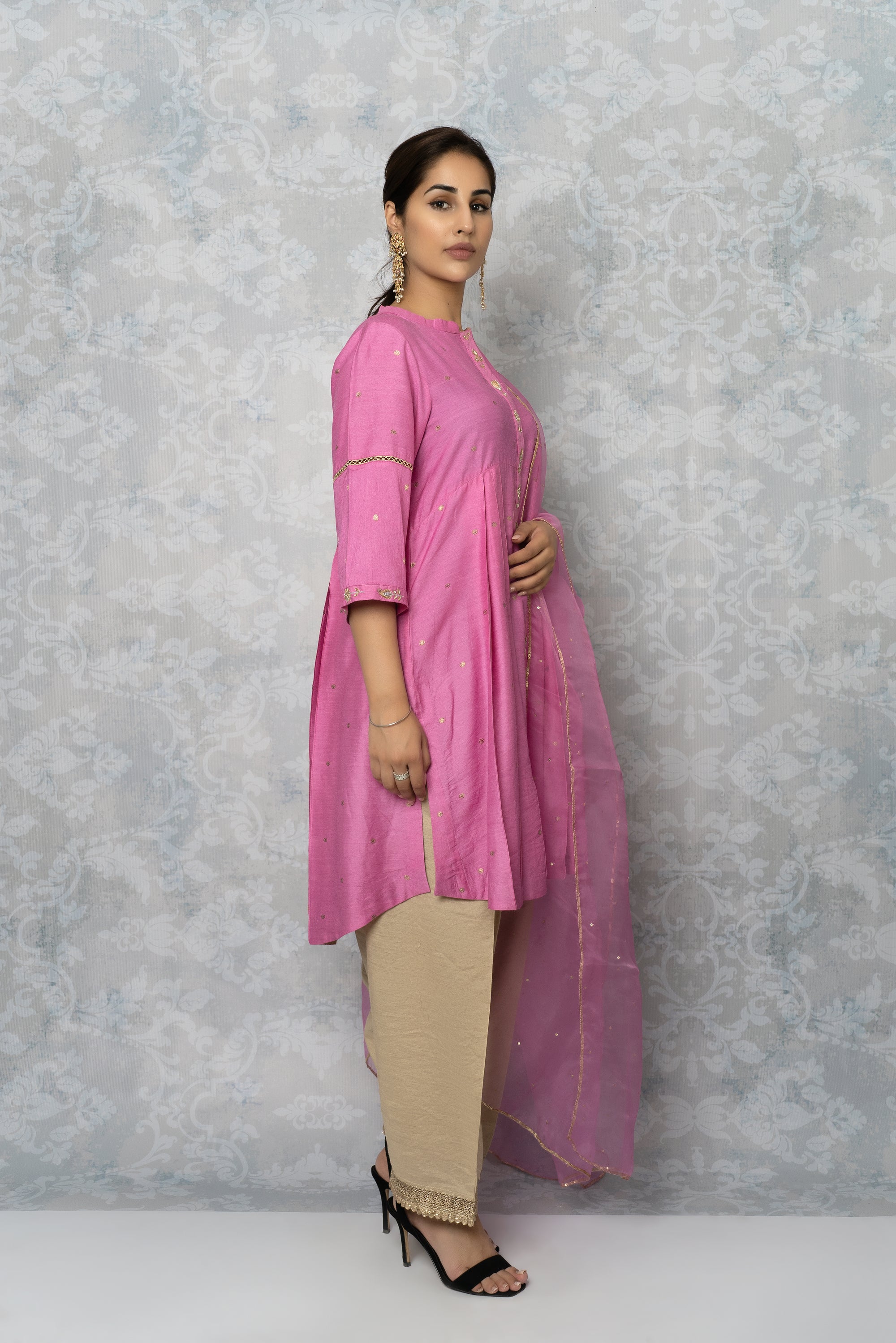 Fuchsia Mehendi Pleated Kurta Set