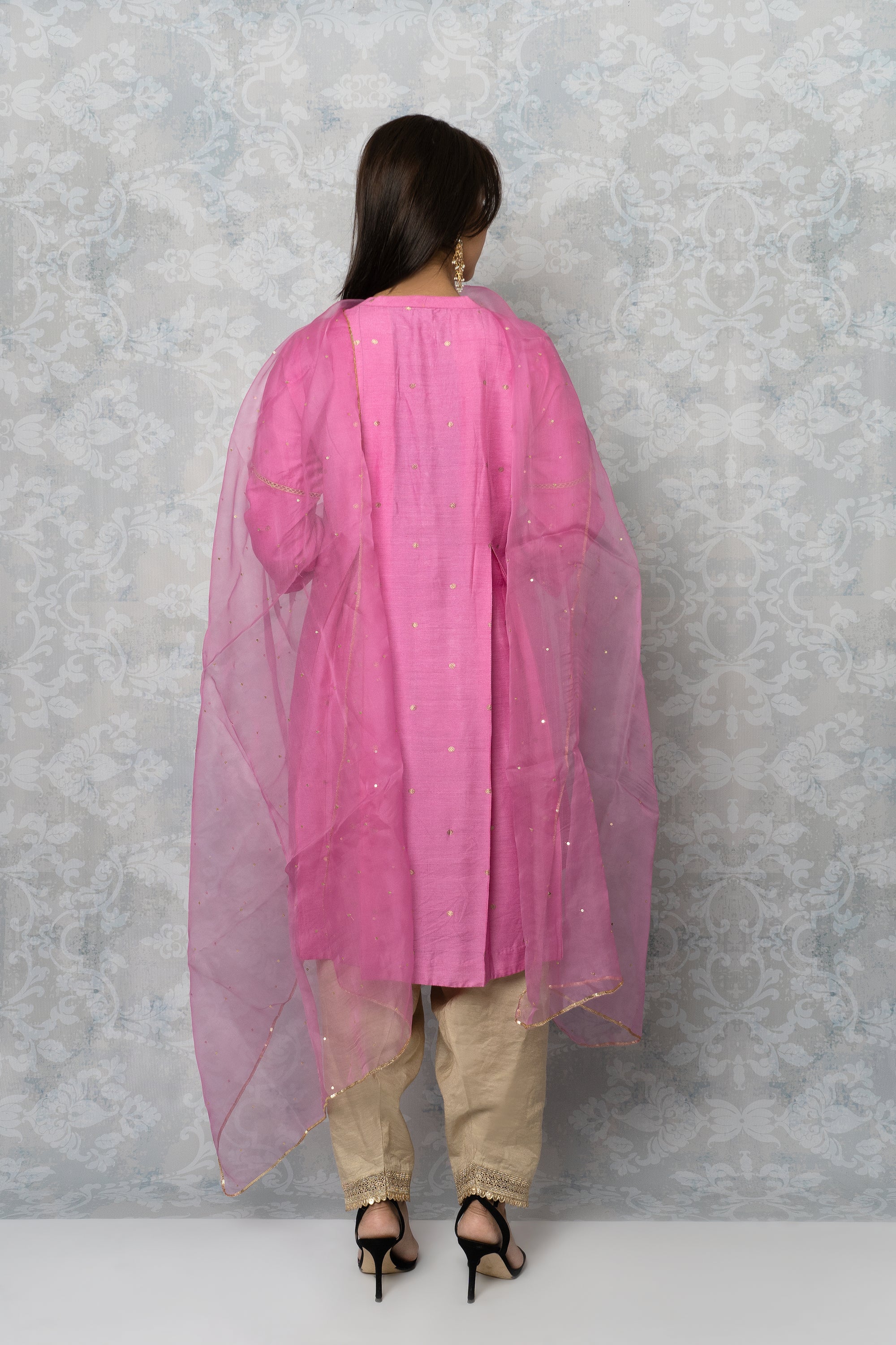 Fuchsia Mehendi Pleated Kurta Set