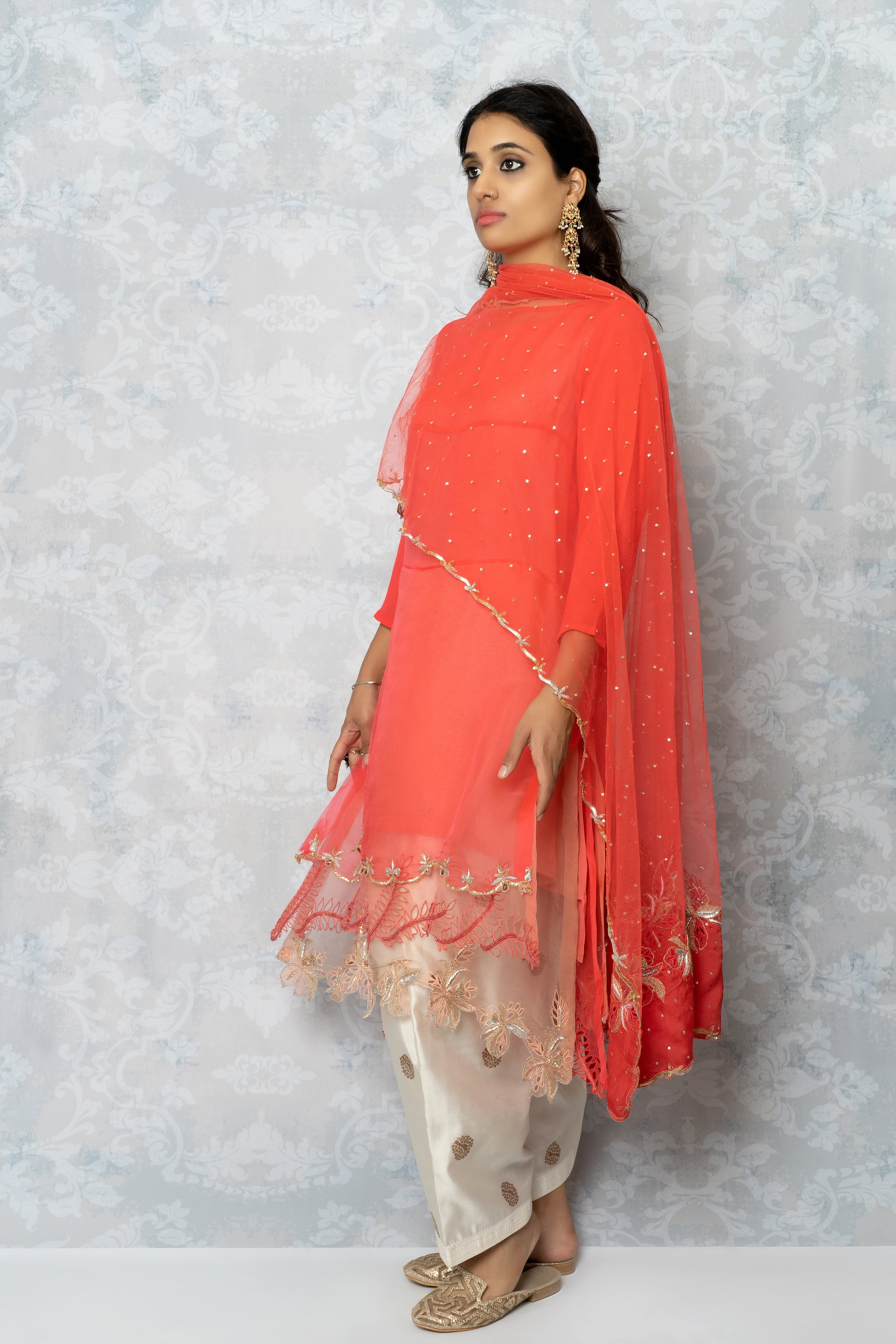Peach and Coral Kurta Set
