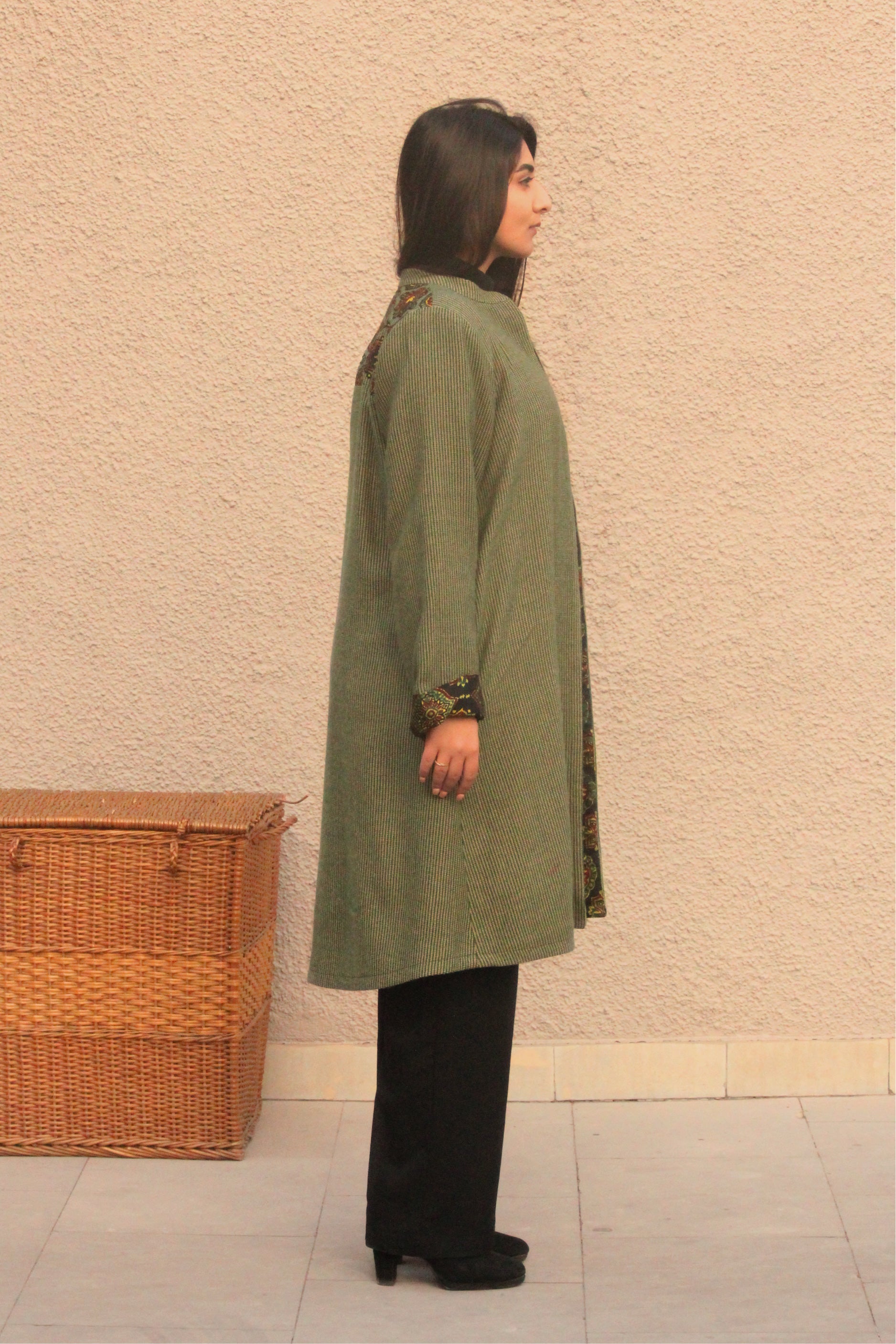 Green and Beige Handwoven Tweed Jacket