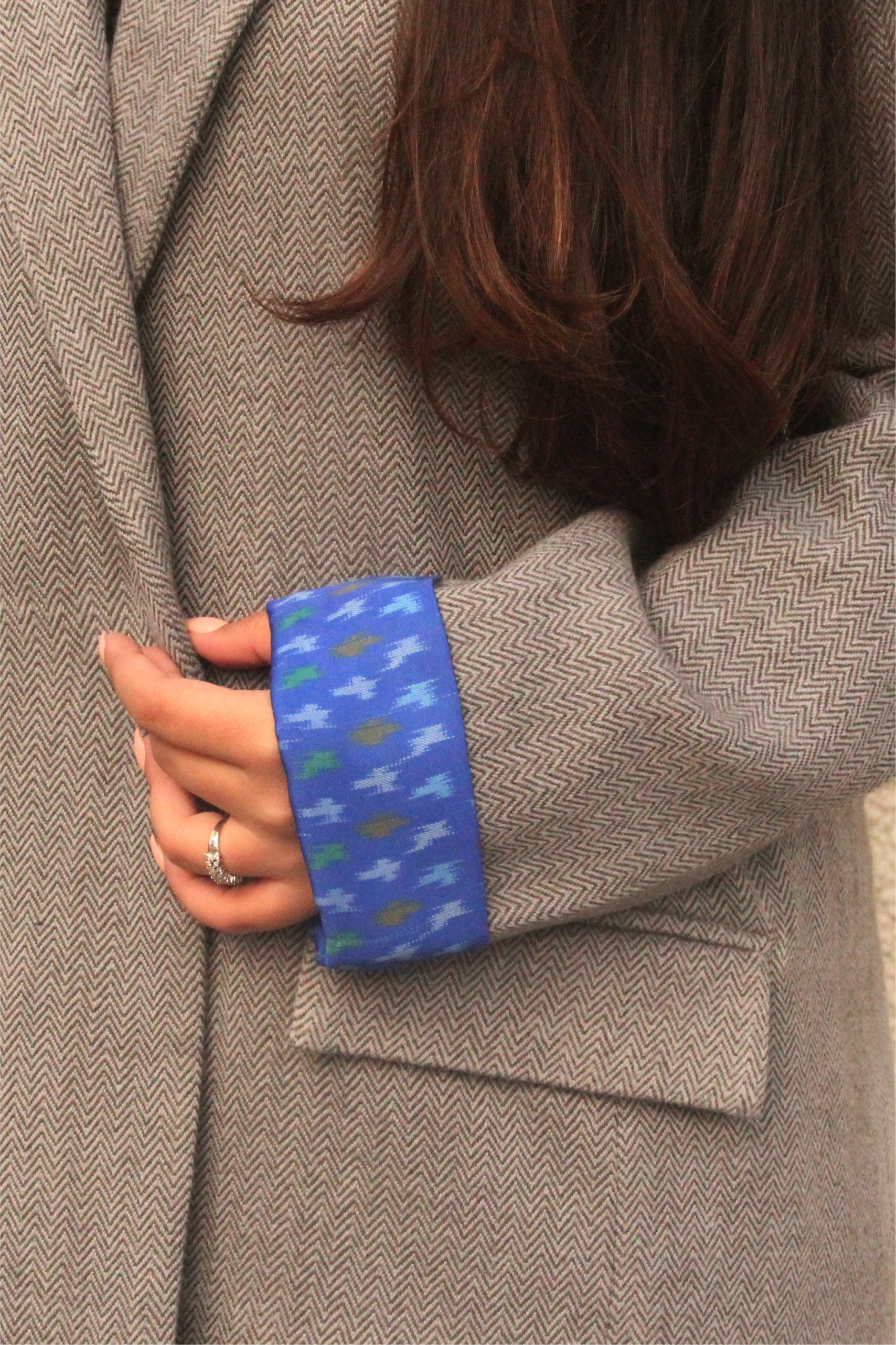 Grey Handwoven Tweed Blazer with Blue Lining