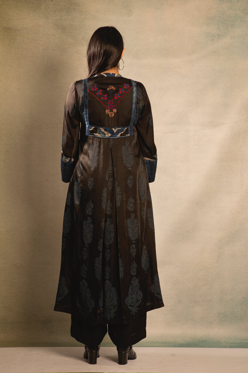 Black and Blue Earth Embroidered Tunic