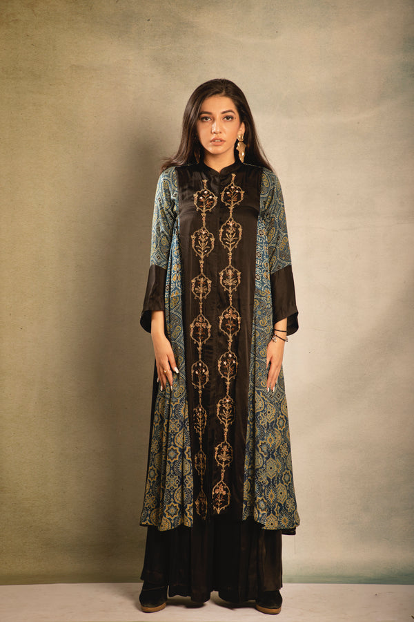 Black and Blue Midnight Embroidered Tunic