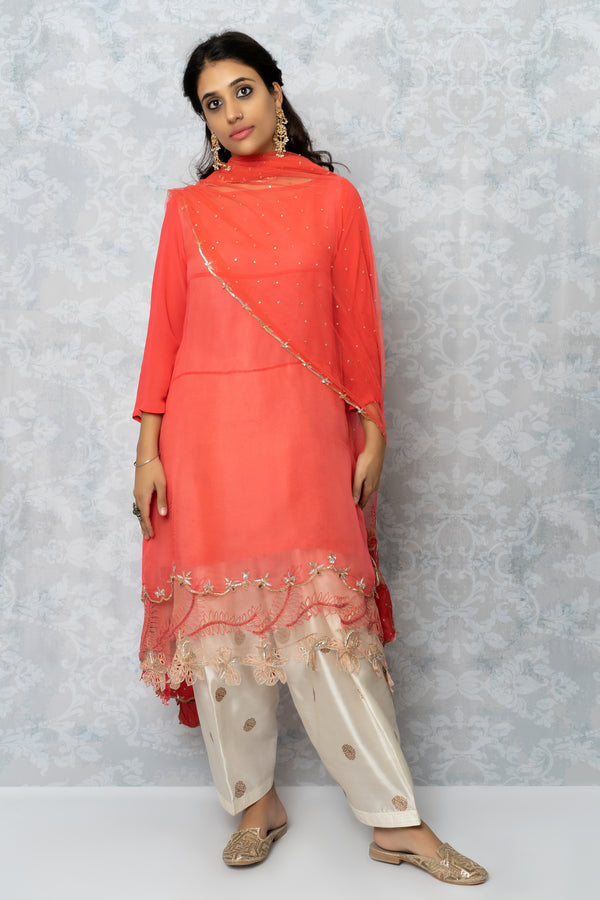 Peach and Coral Kurta Set