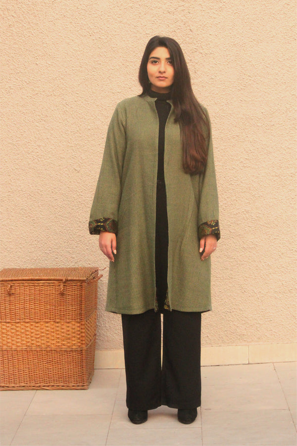 Green and Beige Handwoven Tweed Jacket