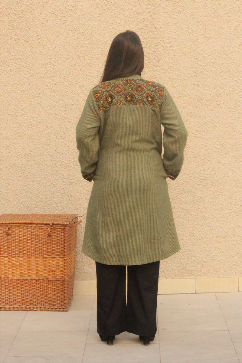 Green and Beige Handwoven Tweed Jacket
