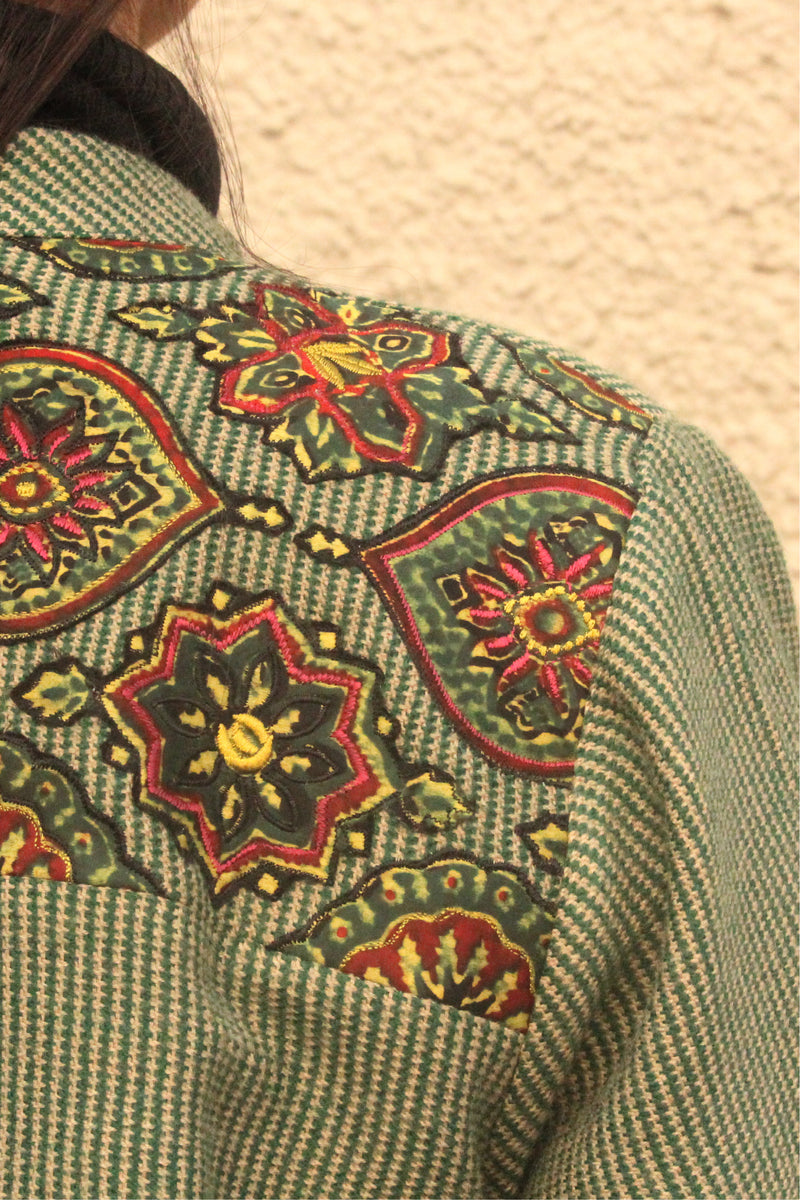 Green and Beige Handwoven Tweed Jacket