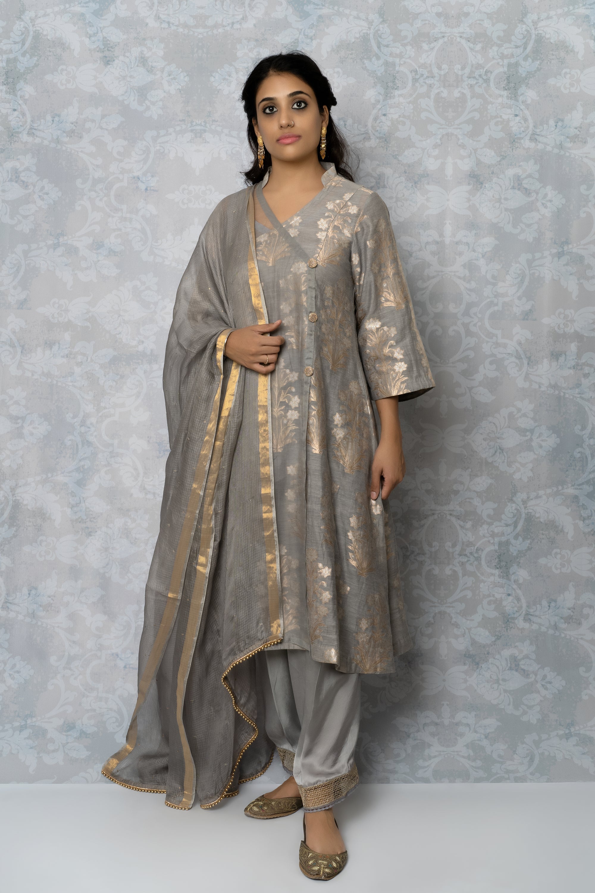 Pearl Grey Midi Length Kurta Set