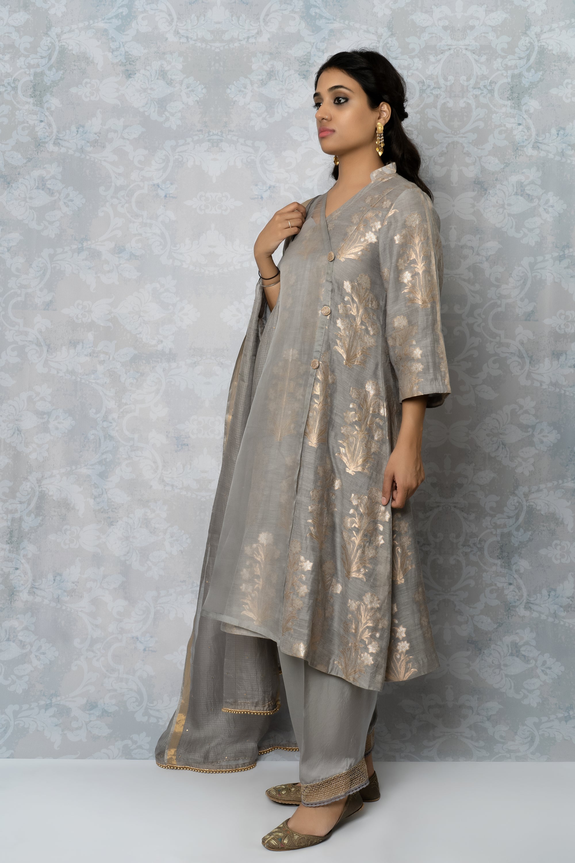 Pearl Grey Midi Length Kurta Set