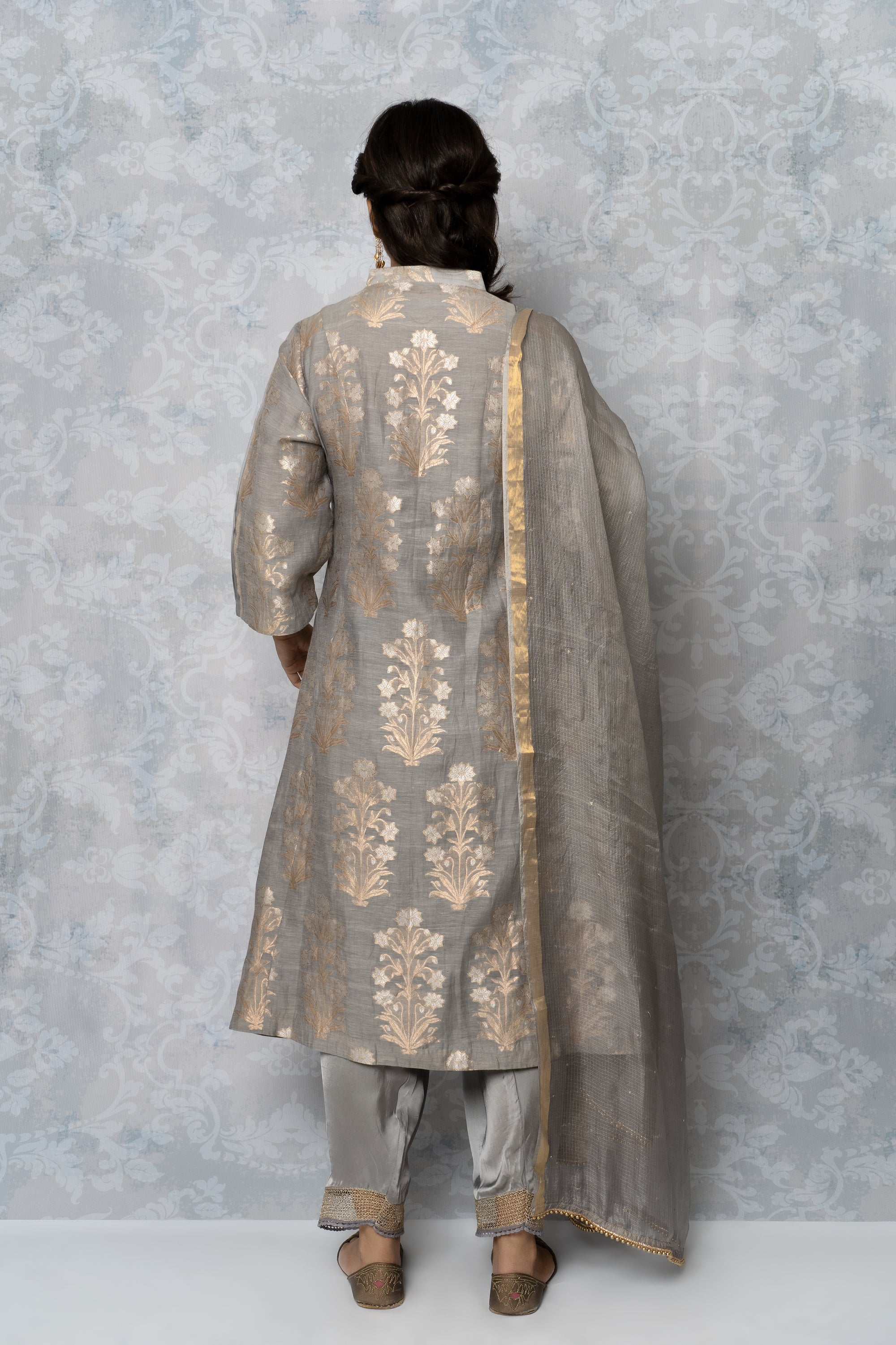 Pearl Grey Midi Length Kurta Set