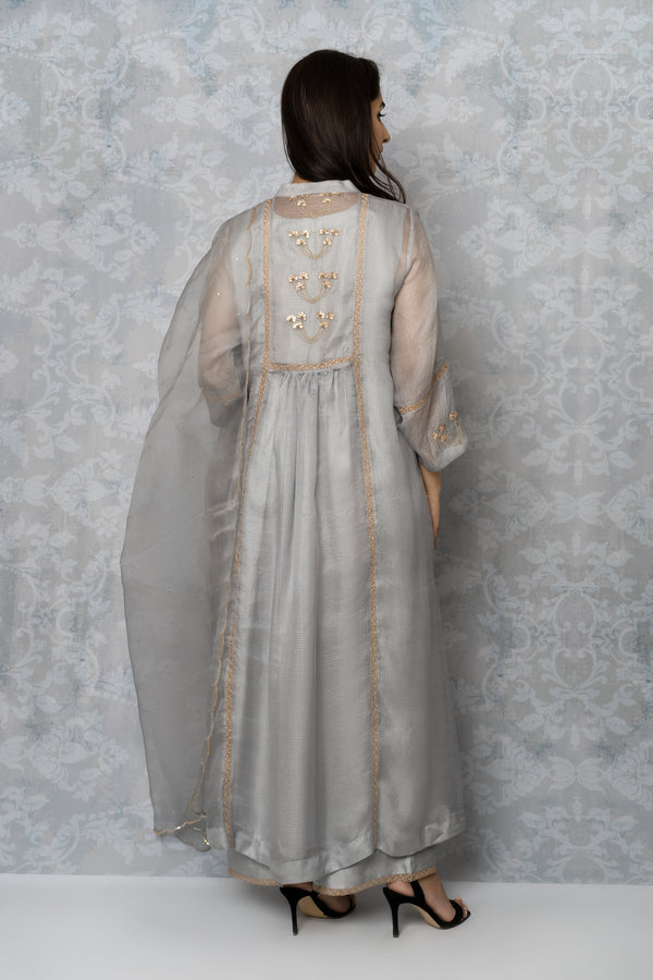 Pearl Grey Roka Festive Kurta Set