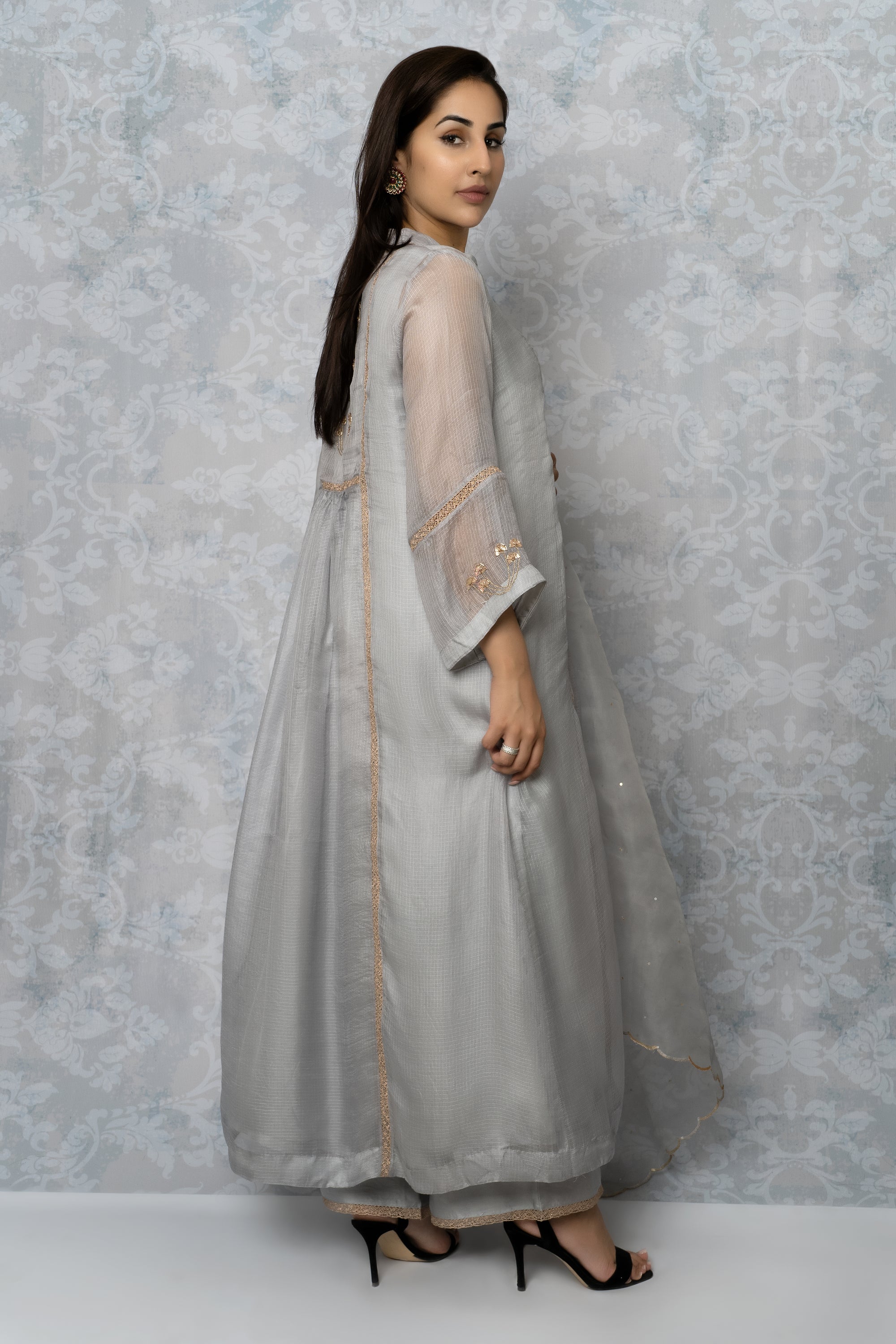Pearl Grey Roka Festive Kurta Set